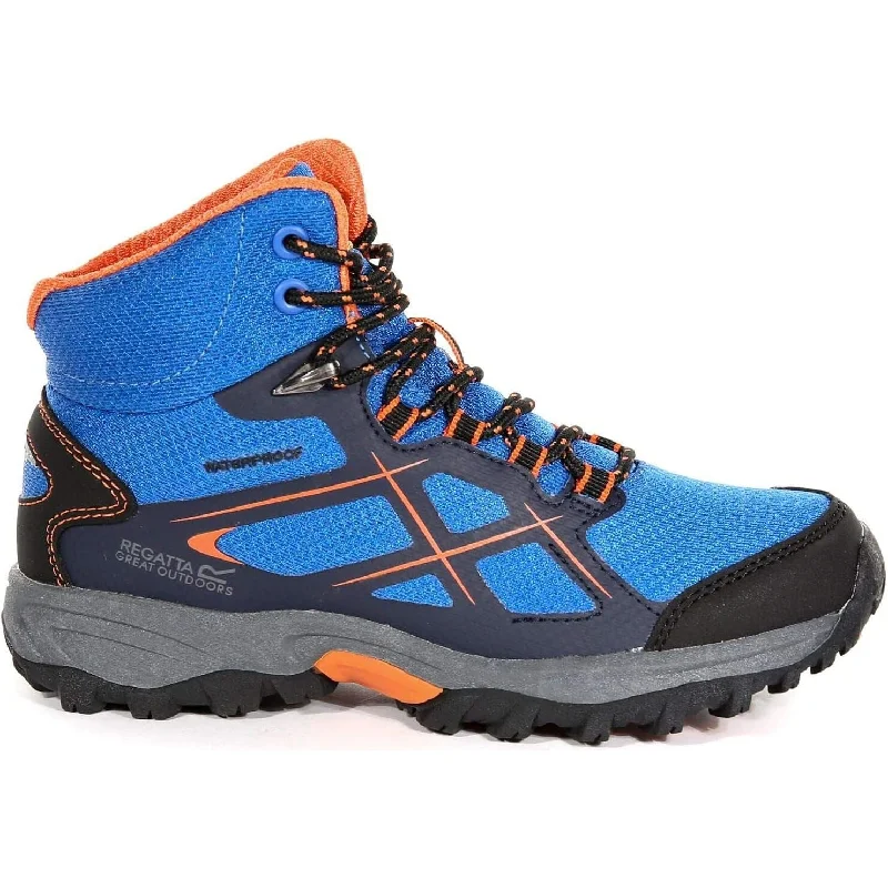 Stylish boots for men with rubber sole-Regatta Kota Mid Junior Waterproof Walking Boots - Blue