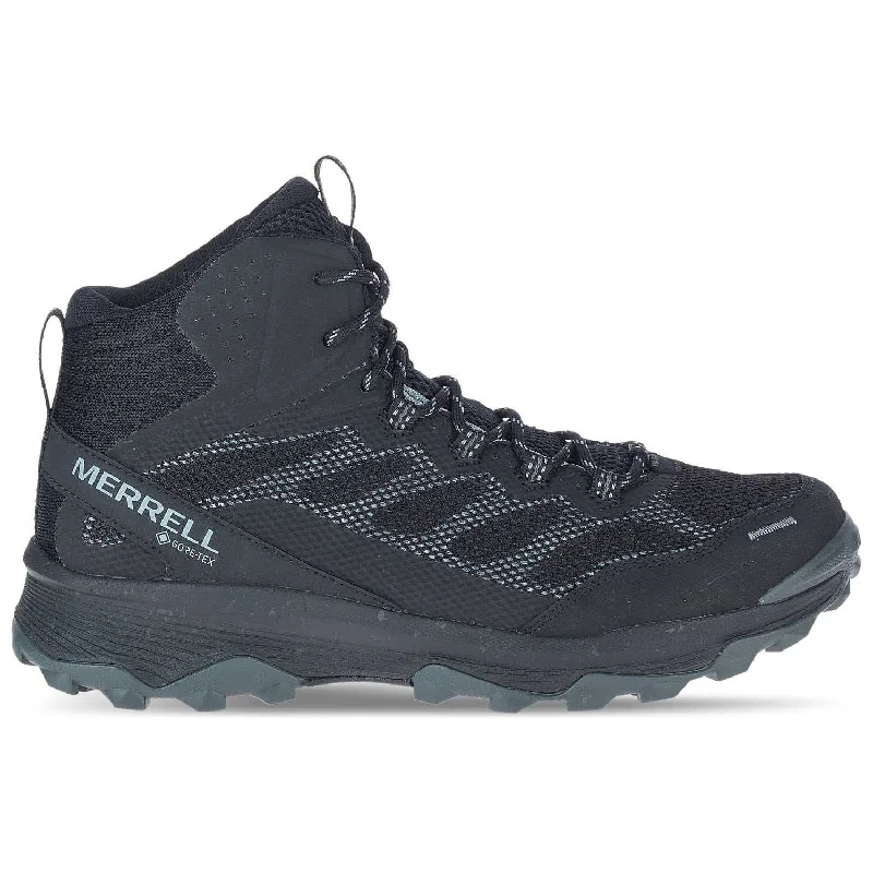 Trendy lace-up boots for women with platform sole-Merrell Speed Strike Mid GORE-TEX Mens Walking Boots - Black