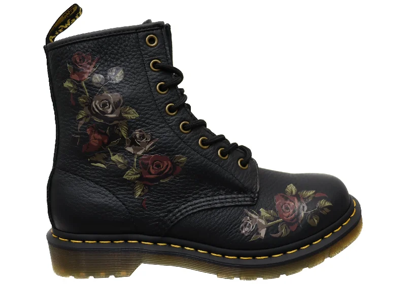 Stylish boots for men with rubber sole-Dr Martens Womens 1460 8 Eye Decayed Roses Nappa Leather Boots