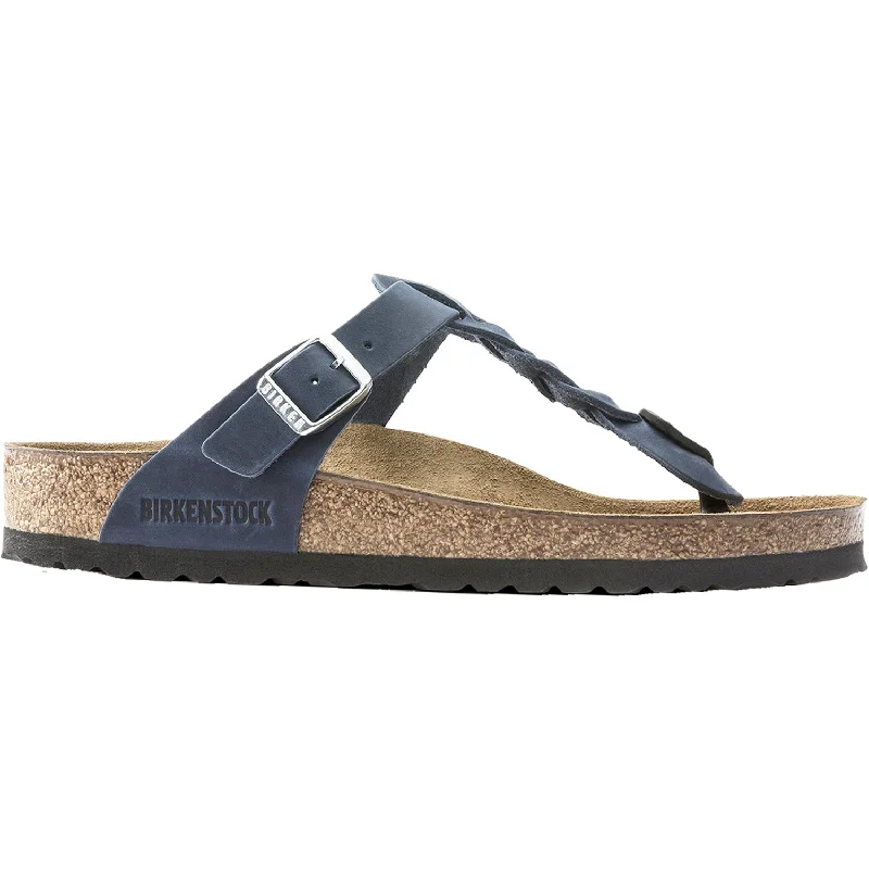 sandals for men with classic brown leatherWomen's Birkenstock Gizeh Braid Navy Oiled Leather