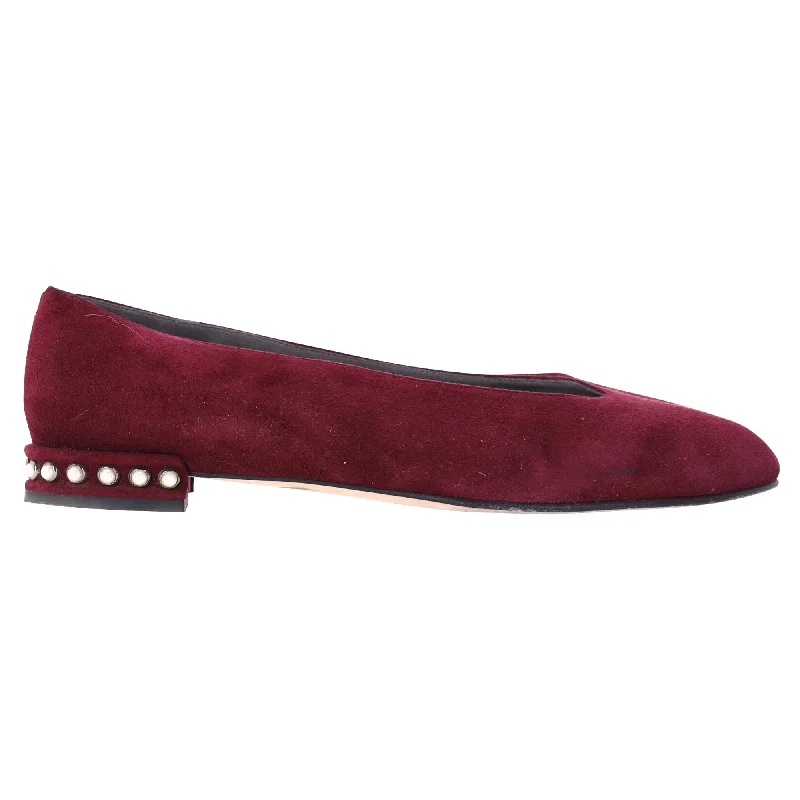 Stylish flats with chain accents for a contemporary vibe-Flats for casual fit-Stuart Weitzman Pear-Embellished Flats in Red Suede