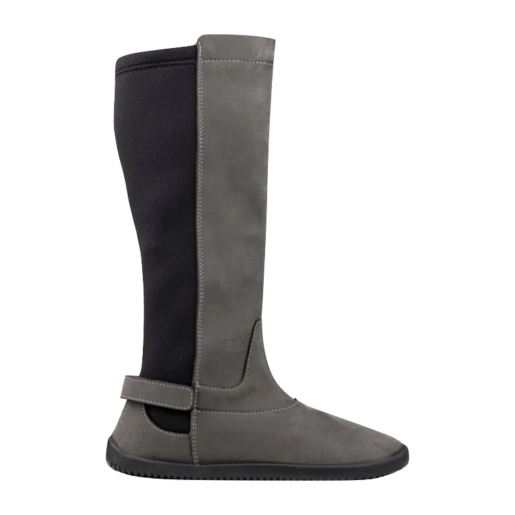 Trendy boots for men with thick sole-Ahinsa Barefoot Tall Boot Grey Nubuck