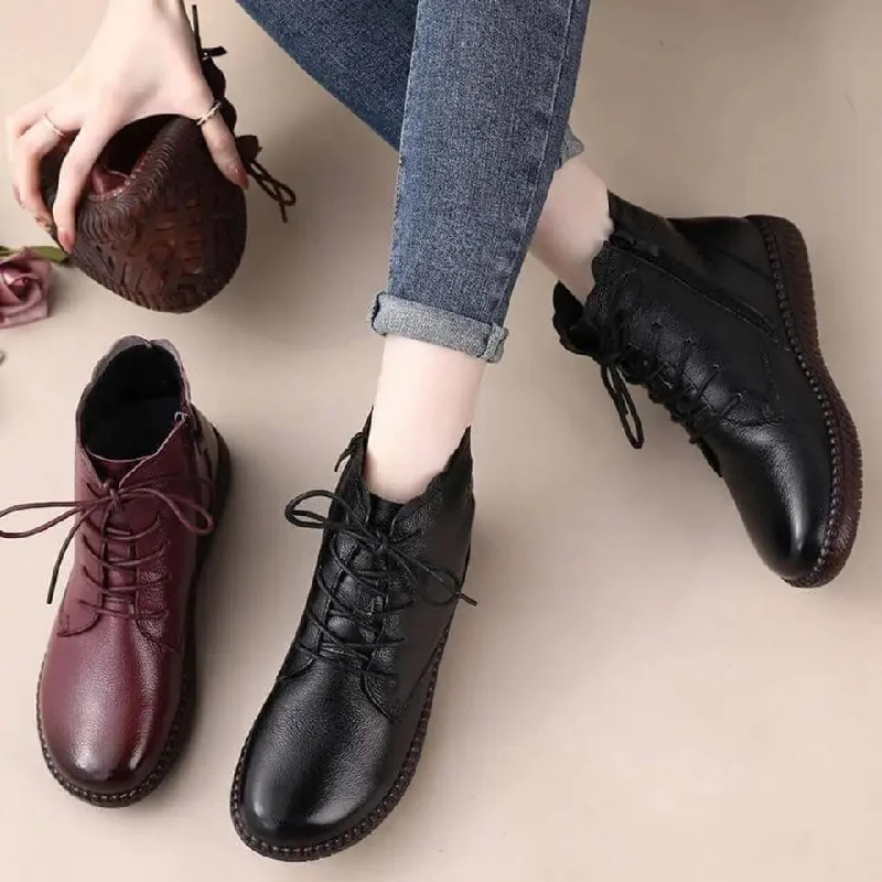 casual Oxford shoes for versatile looks -Oxfords Wool BlendSimple Oxford Flat Leather Shoes Ladies Short Plush Boots Zipper