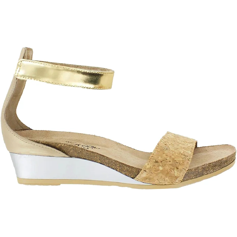 sandals for beach use with slip-on designWomen's Naot Pixie Gold Cork/Champagne Leather