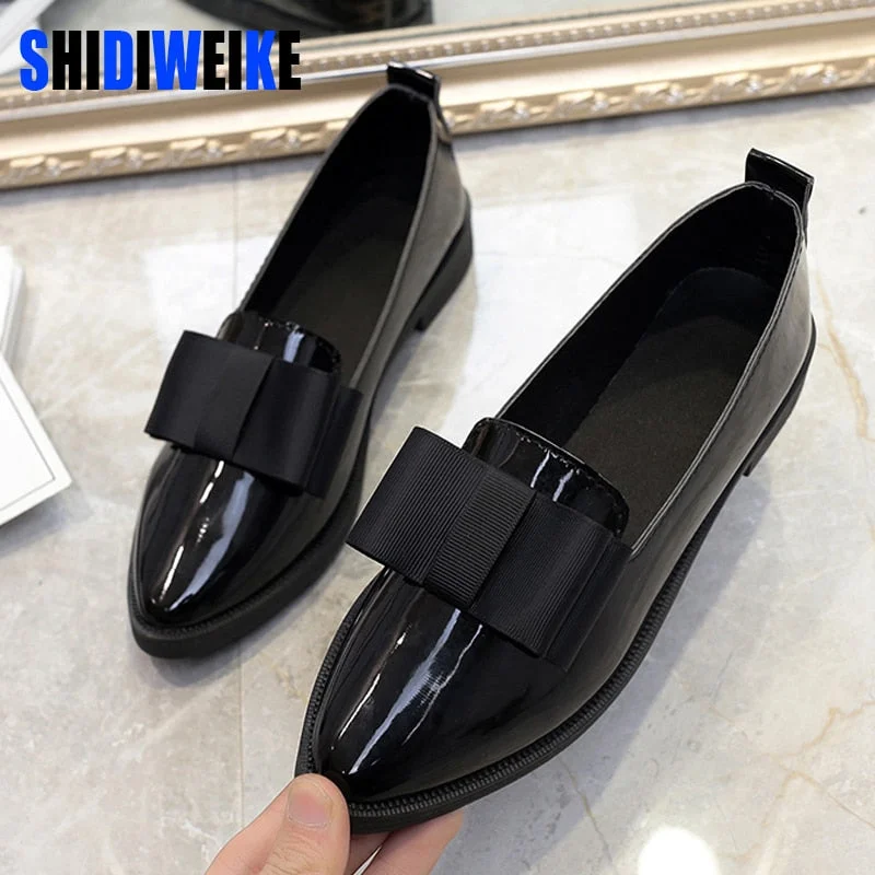 Comfortable flats with elasticated design for a secure fit-Flats with cozy fit-SHIDIWEIKE Classic Brand Shoes Women Casual Pointed Toe Black Oxford Shoes for Women Flats Comfortable Slip on Women Shoes b971