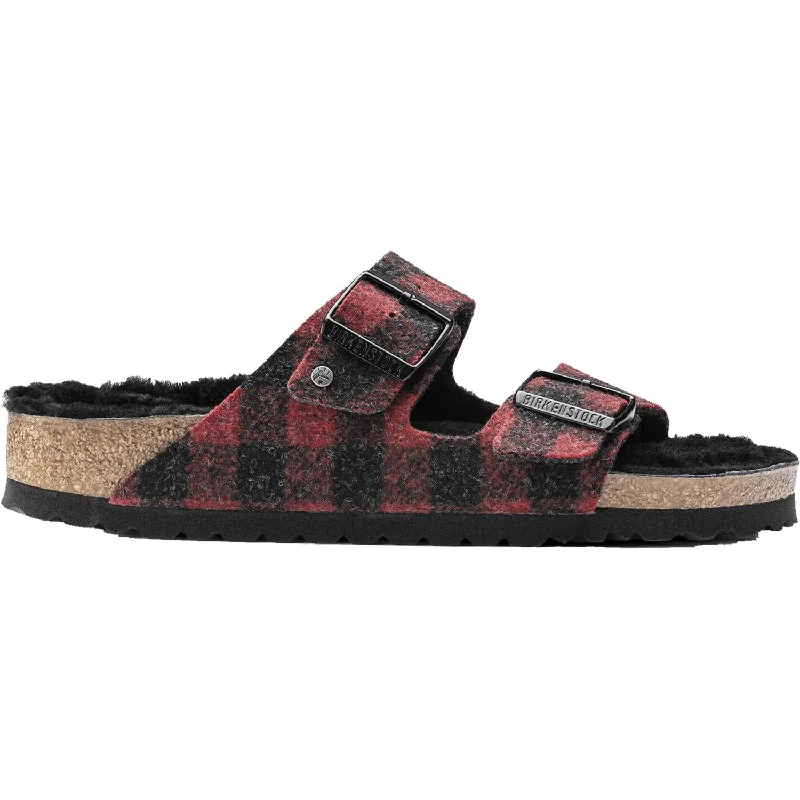 sandals for casual summer eventsWomen's Birkenstock Arizona Shearling Plaid Red/Black Wool