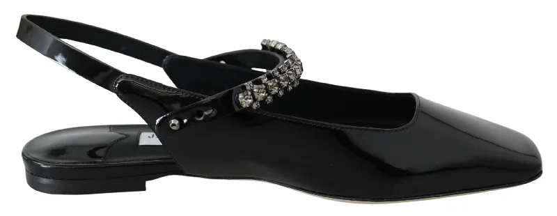 Comfortable flats with memory foam insoles for a cushiony feel-Flats with subtle shine-Jimmy Choo Elegant  Patent Flats with Crystal Women's Accent