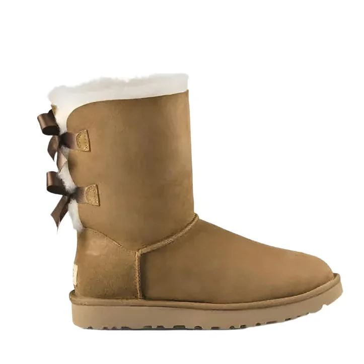 Comfortable high-top boots for women with padded collar-Ugg Women's Bailey Bow II Chestnut