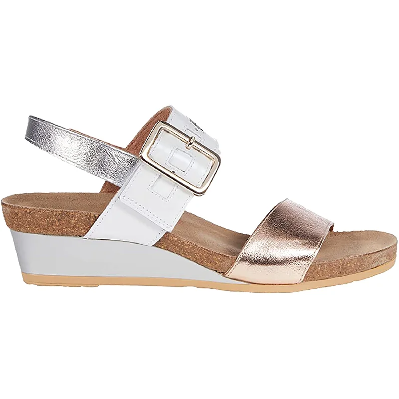 sandals with comfortable soles for outdoor adventuresWomen's Naot Dynasty Soft Rose Gold/White Pearl/Soft Silver Leather