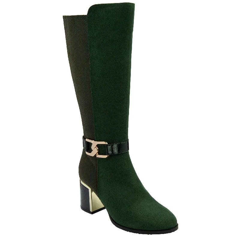 Stylish boots for men with minimal design-Lotus Elsa Ladies Green Textile Side Zip Mid-Calf Boots