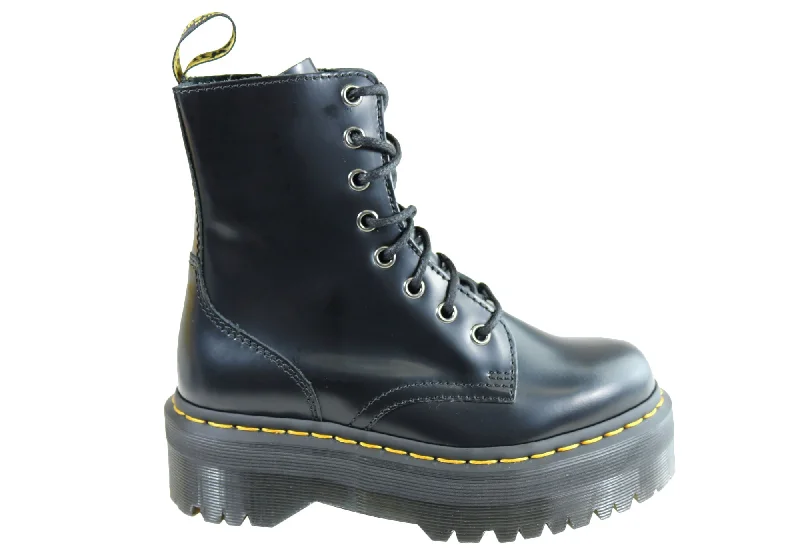 Trendy ankle boots for women with buckle embellishments-Dr Martens Jadon Black Polished Womens Fashion Lace Up Boots