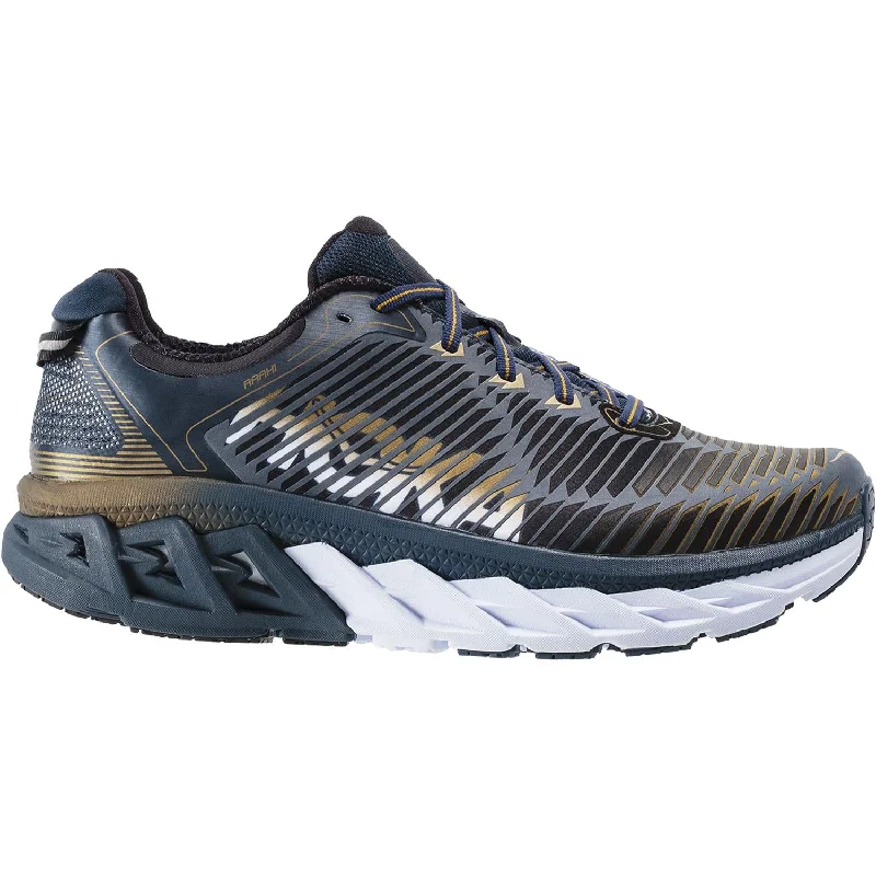 athletic shoes for women with shock-absorbing midsole for comfort-Athletic shoes for intense jogsMen's Hoka One One Arahi Midnight Navy/Metallic Gold Mesh