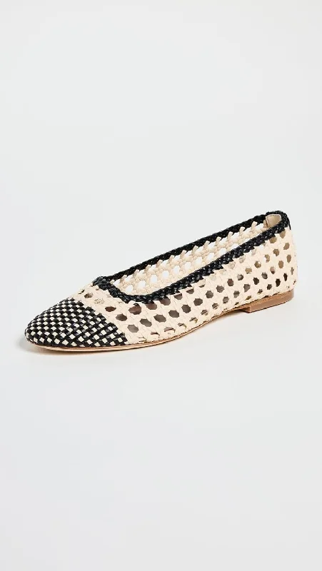 Flats with polka dot design for a playful, retro vibe-Flats for minimalist fit-STAUD Women Ballerina Flats Nell Crochet Cream Black Leather Sole Shoes