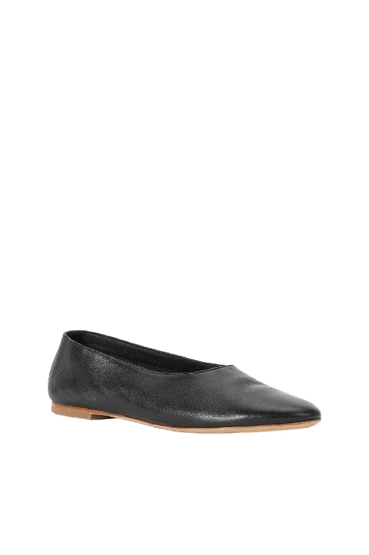 Stylish flats with metallic leather finish for a bold look-Flats with casual fit-Alba Ballet Leather Flats In Black