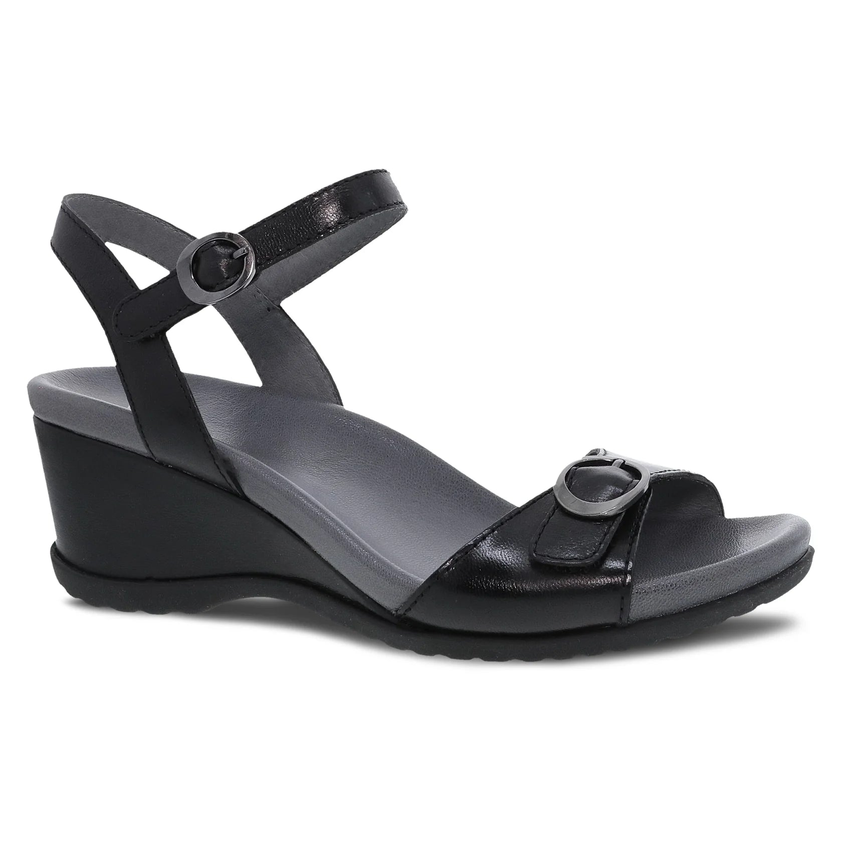 sandals for summer fun with secure fitArielle Black Glazed Leather Sandal