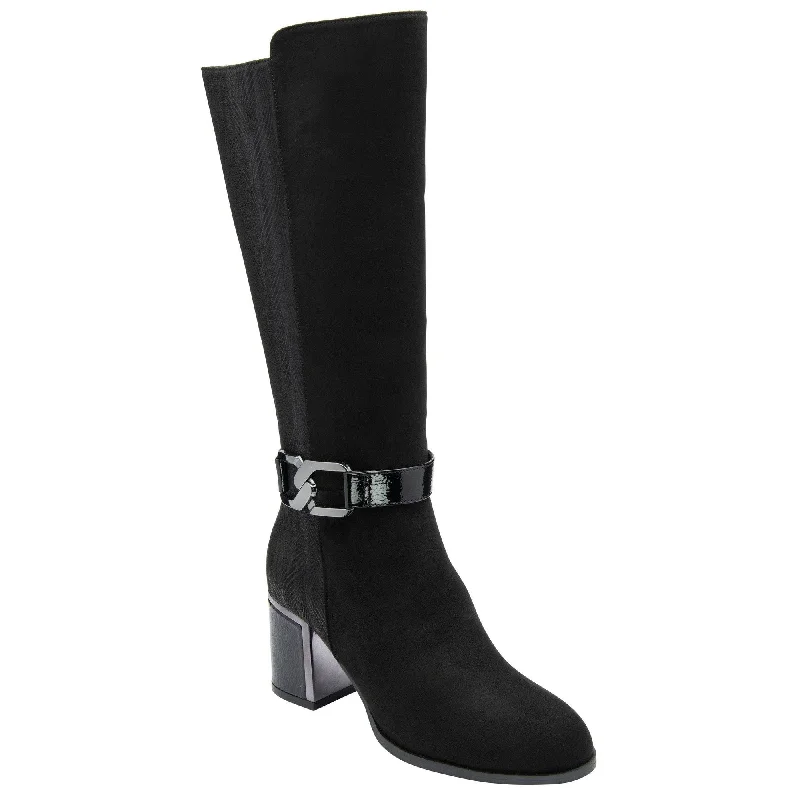 Stylish boots for women with faux fur trim and leather finish-Lotus Elsa Ladies Black Textile Side Zip Mid-Calf Boots