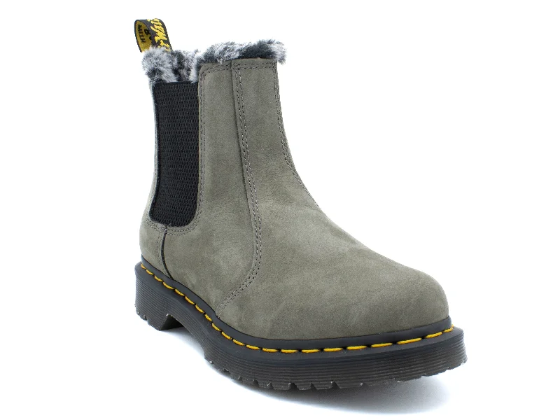 Stylish boots for women with low heel and pointed toe-DR. MARTENS 2976 LEONORE FAUX FUR LINED NUBUCK CHELSEA BOOTS