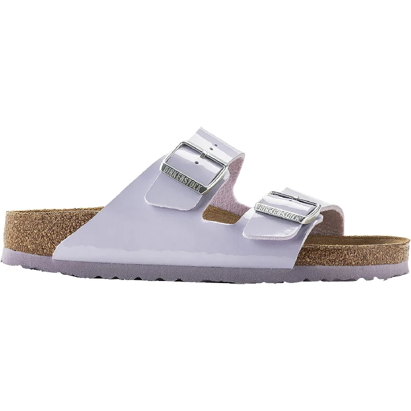 sandals with water-resistant material for poolside funWomen's Birkenstock Arizona Purple Fog Birko-Flor Patent