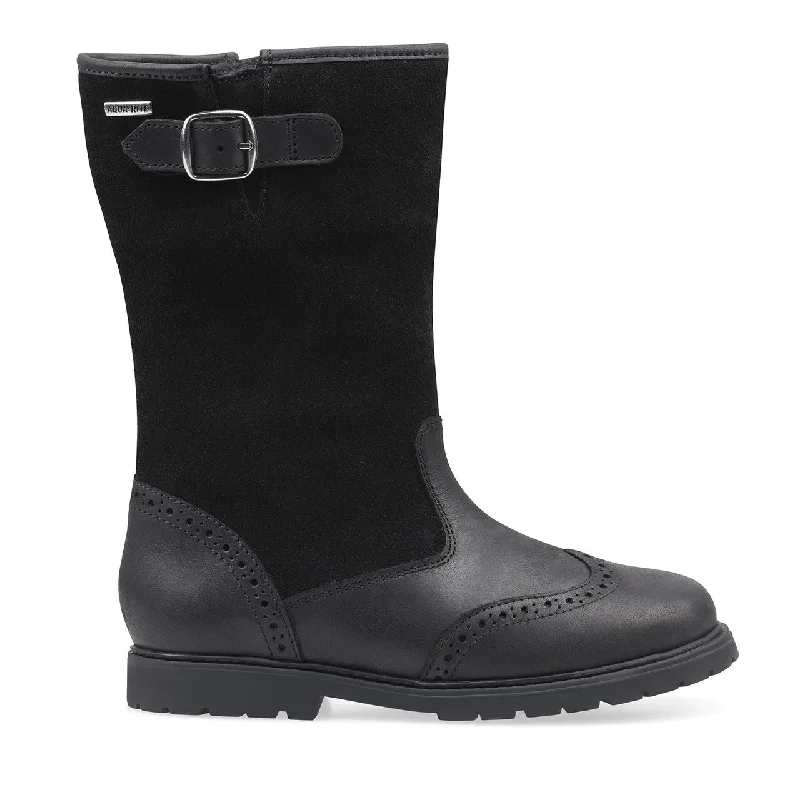 Classic cowboy boots for men with modern twist-Start-Rite Toasty 1738_7 Girls Black Leather Side Zip Knee High Boots