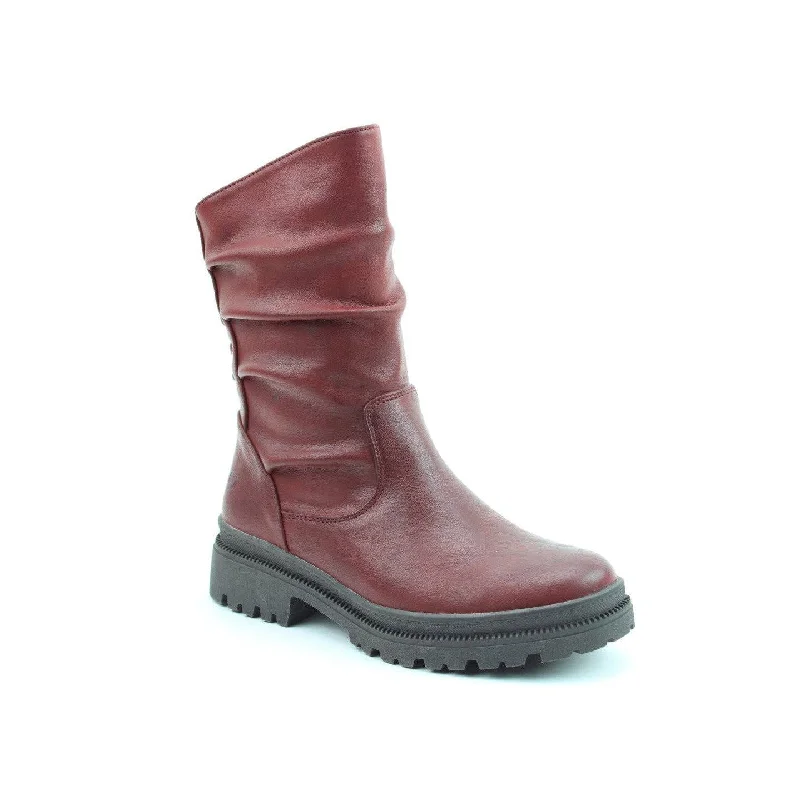 Comfortable outdoor boots for women with waterproof lining-Heavenly Feet Gretel Ladies Ruby Red Vegan Zip & Lace Mid-Calf Boots