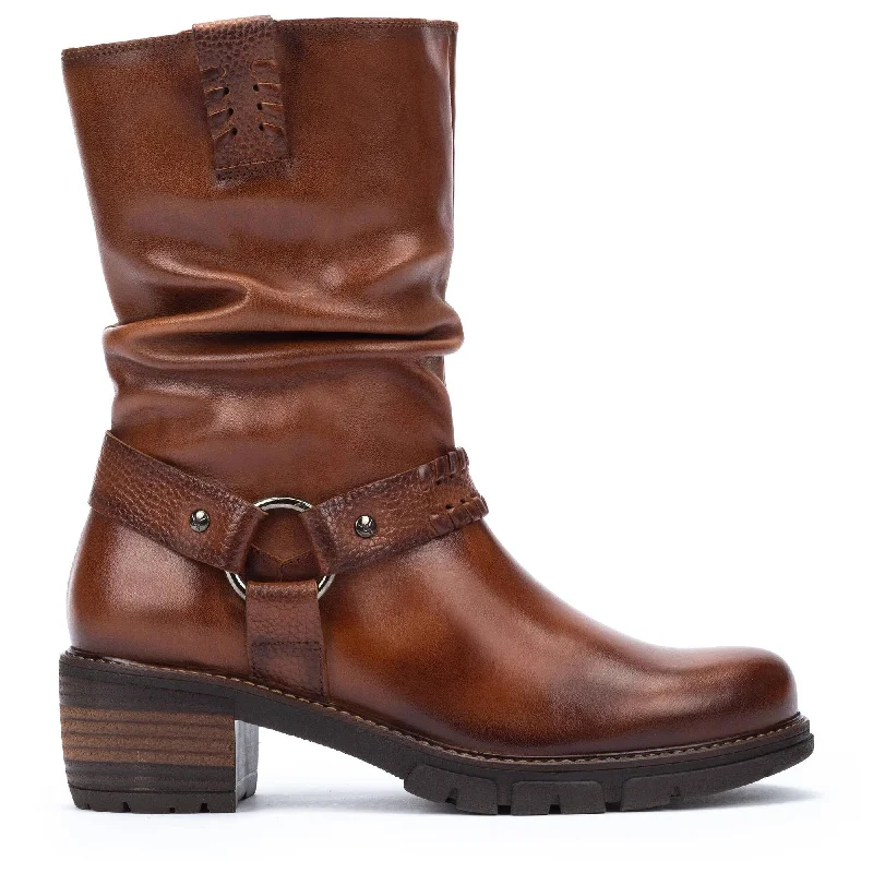 Comfortable boots for men with zip closure-Pikolinos San Sebastia W1T-9590C1 Ladies Cuero Brown Leather Side Zip Mid-Calf Boots