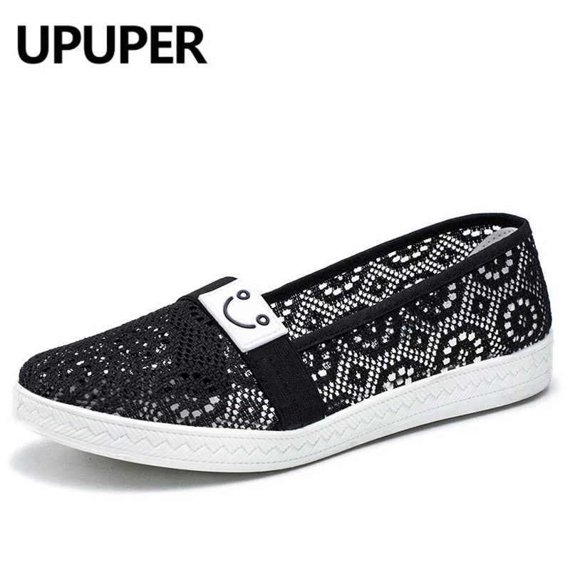 Comfortable flats for walking with lightweight construction-Flats with bold fit-UPUPER 2019 Summer Women's Shoes Breathable Lace Ladies Flats Shoes Woman Leisure Sneakers For Women Slip-on Loafers For Mom