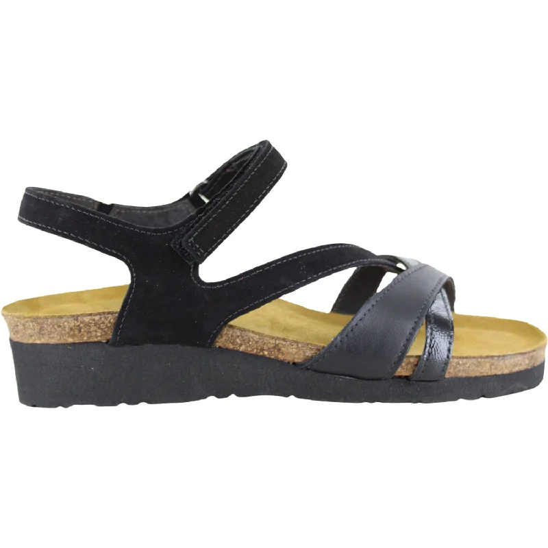 best sandals for outdoor adventuresWomen's Naot Sophia Black Velvet/JetBlack/Black Crinkle Pat. Leather