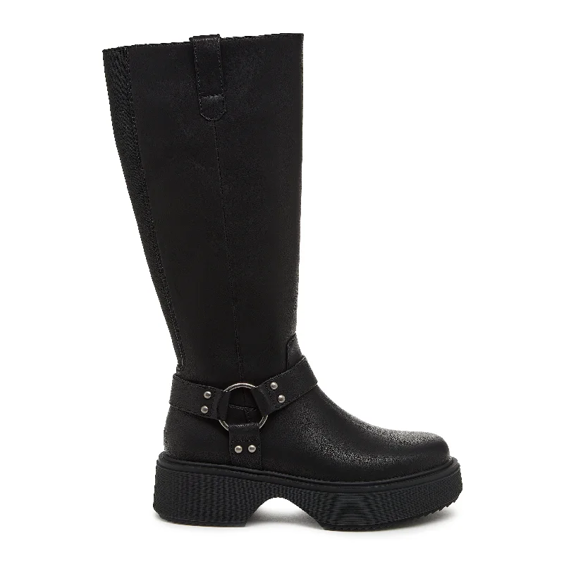 Casual boots for women with plush lining-Becca Black Biker Boot