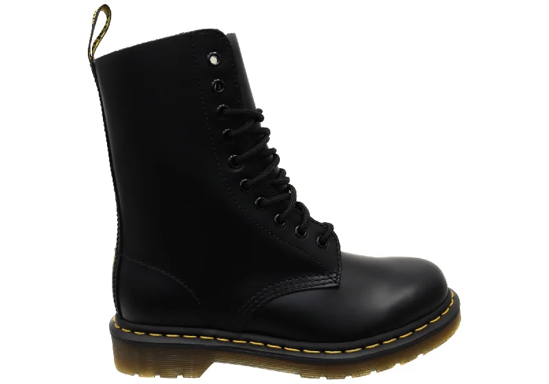 Classic leather boots for women with buckle accents-Dr Martens 1490 Black Smooth Unisex Leather Lace Up Fashion Boots