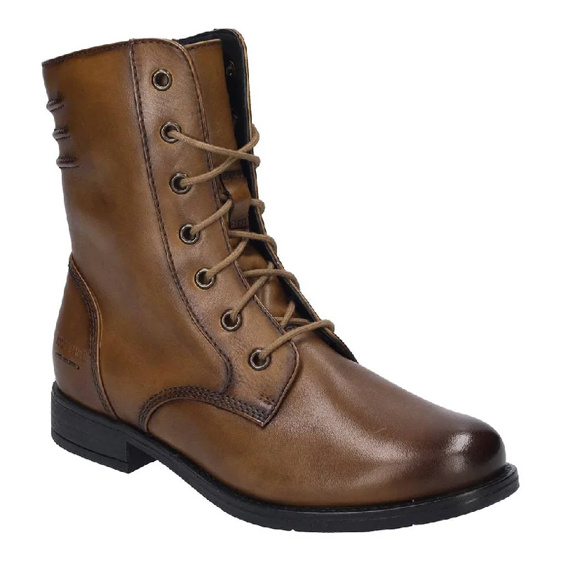 Comfortable boots for women with waterproof lining-Josef Seibel Simona 01 Ladies Cognac Leather Arch Support Lace Up Mid-Calf Boots