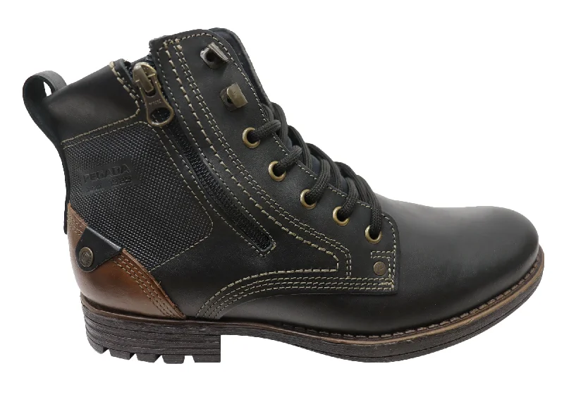 Comfortable boots for men with zip closure-Pegada Diago Mens Comfortable Leather Boots Made In Brazil