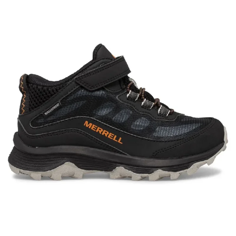 Fashionable boots for women with platform sole and studs-Merrell Big Boys Moab Speed Mid A/C Waterproof Velcro Boot Black