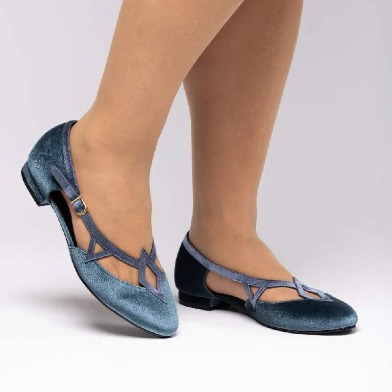 Trendy flats with ankle cuff for extra support-Flats with fur trim-PRE-ORDER Mildred Vintage Flats (Twilight Blue)