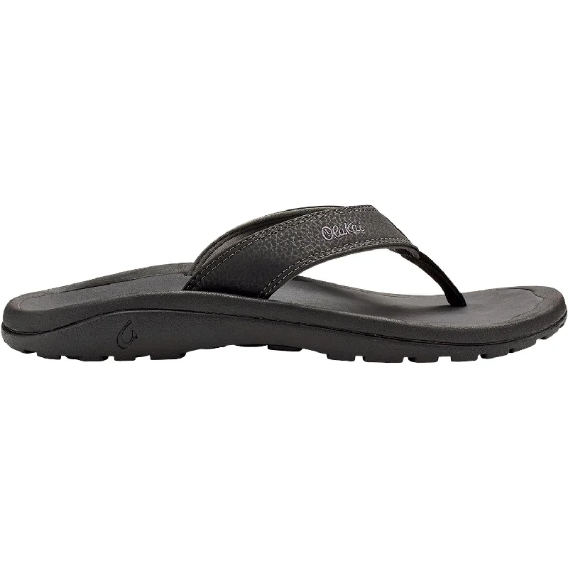 sandals for both relaxed and formal outfitsMen's OluKai Ohana Black/Dark Shadow Synthetic Leather