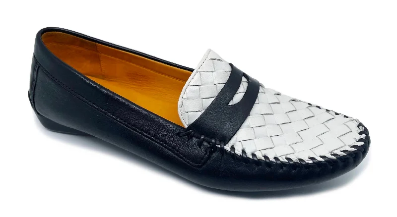 loafers for women with stylish metallic finishLoafers with High FlexibilityWomen's Petra Loafers In Black/white