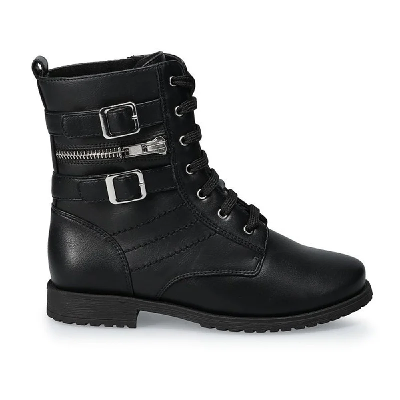 Stylish boots for men with polished leather upper-Valencia Imports (Rachel Shoes) Little Girls Combat Boot w/ Zip Black