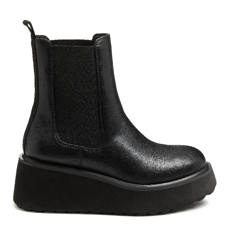 Trendy ankle boots for women with fur-lined cuff-Heyday All Black Platform Chelsea Boot