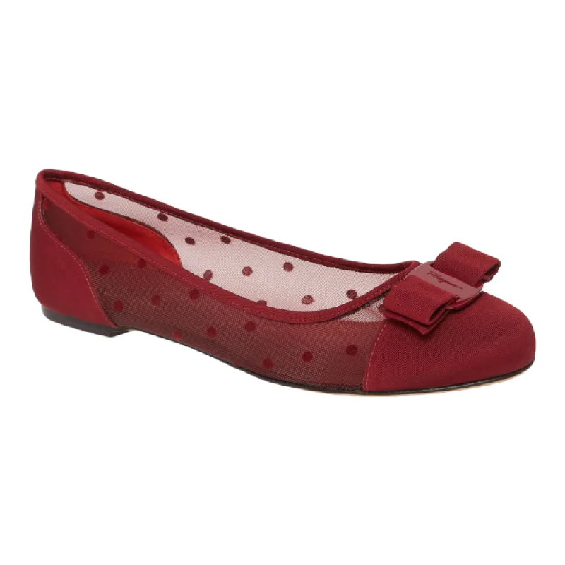 Trendy flats with buckle detailing for added style-Flats for airport outfit-SALVATORE FERRAGAMO Varina Dots Women's 724119 Red Flats