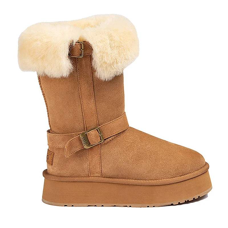 Comfortable boots for women with faux suede finish-UGG Tall Belt Platform Boots