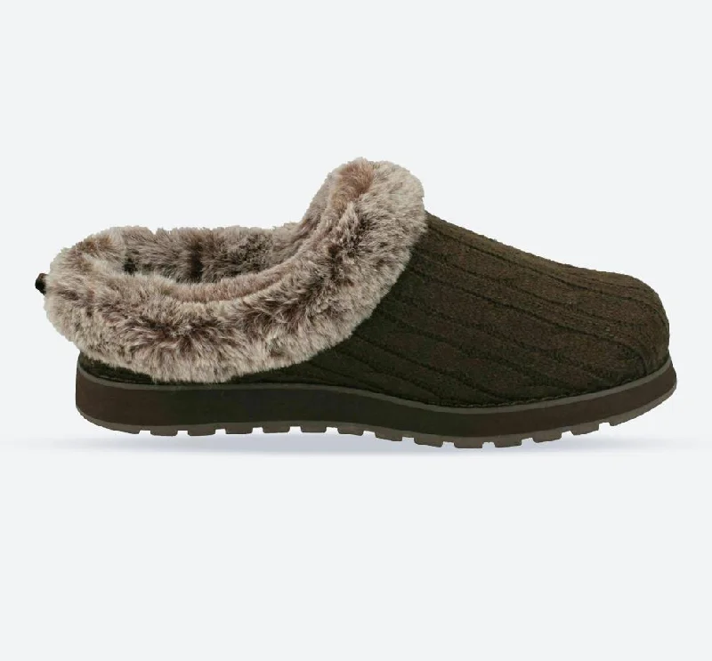 slippers for women with fuzzy wool lining for extra warmth-Slippers with high soles-Women's Wide Fit Skechers 31204 Keepsakes Ice Angel Mule Slippers