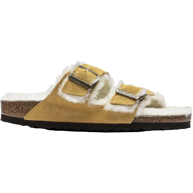 sandals for walking long distances with comfortWomen's Birkenstock Arizona Shearling Ochre Suede