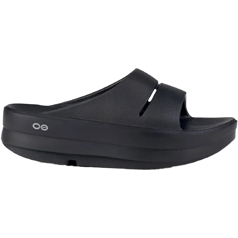 sandals with comfortable foot arch for supportWomen's OOFOs OOMega OOahh Black Synthetic