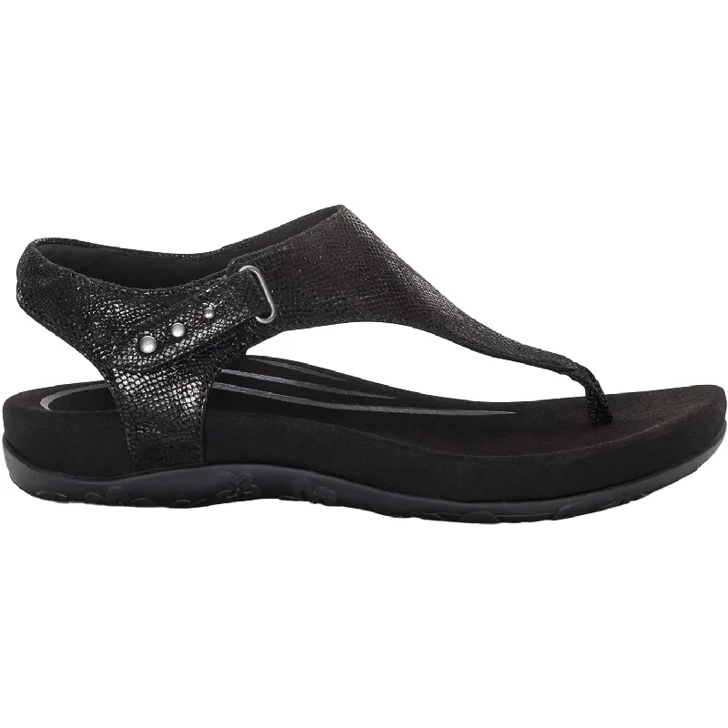 sandals with sleek, elegant design for any occasionWomen's Aetrex Ellie Black Textured Synthetic