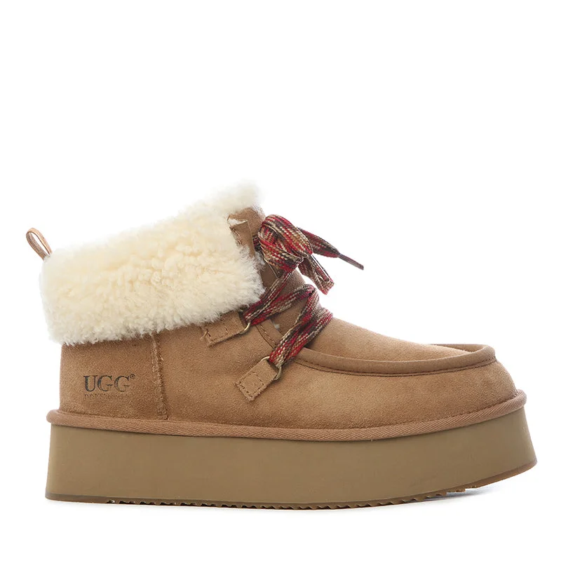 Stylish boots for women with faux leather finish-UGG Premium Fluffy-Lace Platform Boots