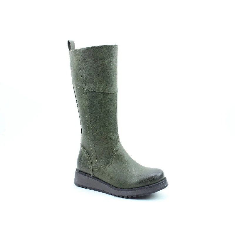 Heavenly Feet Robyn 4 Ladies Khaki Vegan Side Zip Mid-Calf Boots