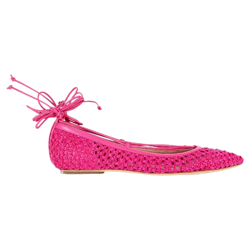 Flats with slip-on style for easy wear-Flats with clean fit-Casadei Ankle-Wrap Ballet Flats in Pink Leather